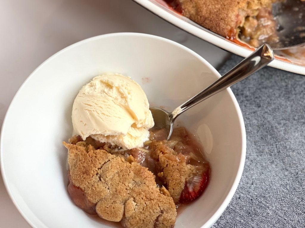 Strawberry Rhubarb Cobbler and Ice Cream