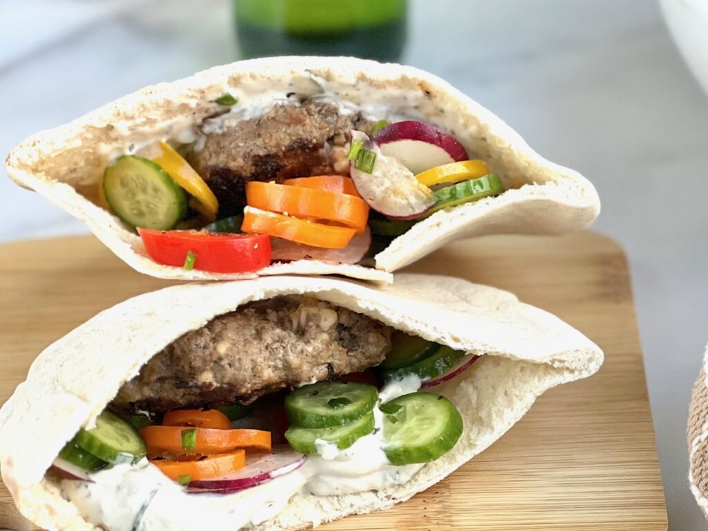 Greek Burger with Easy Mediterranean Rainbow Salad2