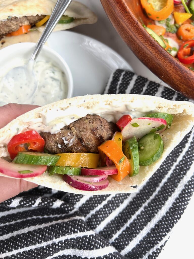 Greek Burger with Easy Mediterranean Rainbow Salad